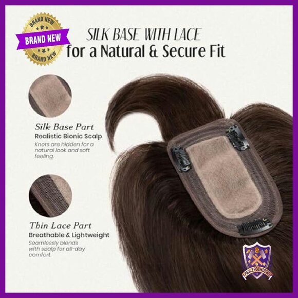 Silk Base Human Hair Topper with Bangs 12 Inch 150% Density main image 3
